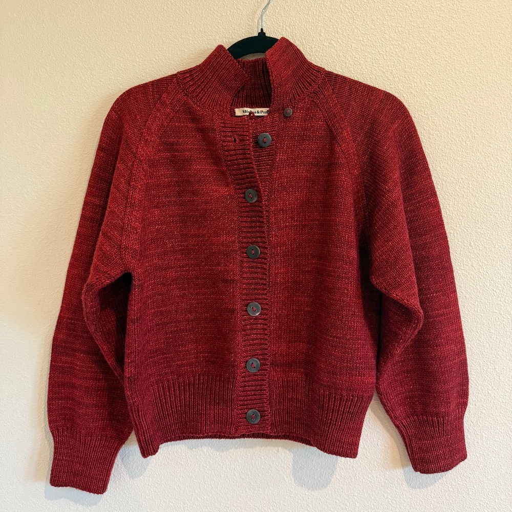 Misha & Puff Polo Cardigan Cranberry Womens Long Sleeve XS 100% Merino Wool VGUC